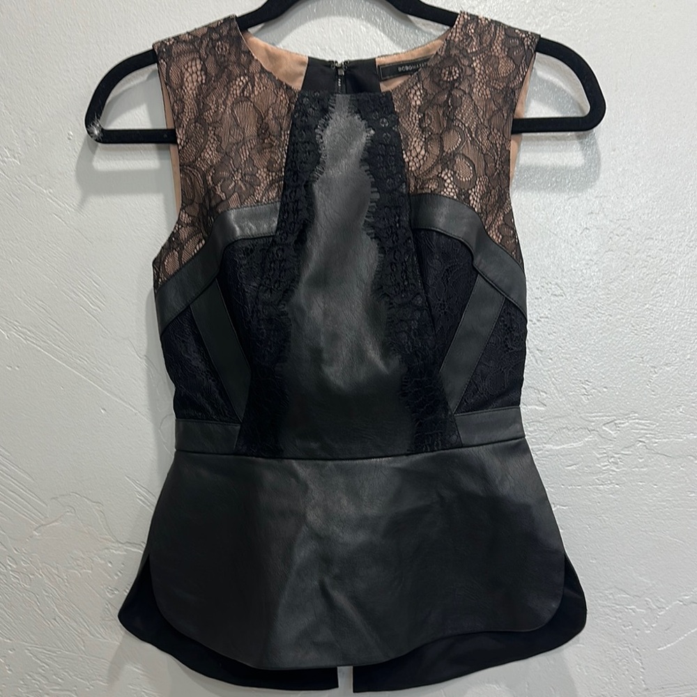 BCBGMaxAzria Black Asymmetrical Sleeveless Bodysuit